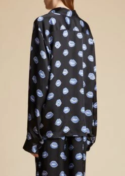The Argo Top In Black With Cornflower Lip Print -Fashion Girl Sales Shop ARGO BLACK CORNFLOWER 0033