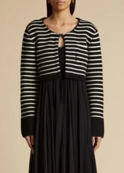 The Calix Cardigan In Black With Magnolia Stripes