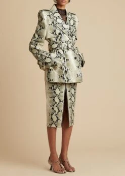 The Quincy Skirt In Natural Python-Embossed Leather