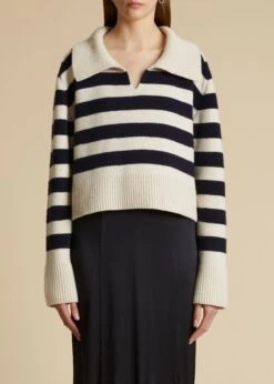The Franklin Sweater In Magnolia With Navy Stripes