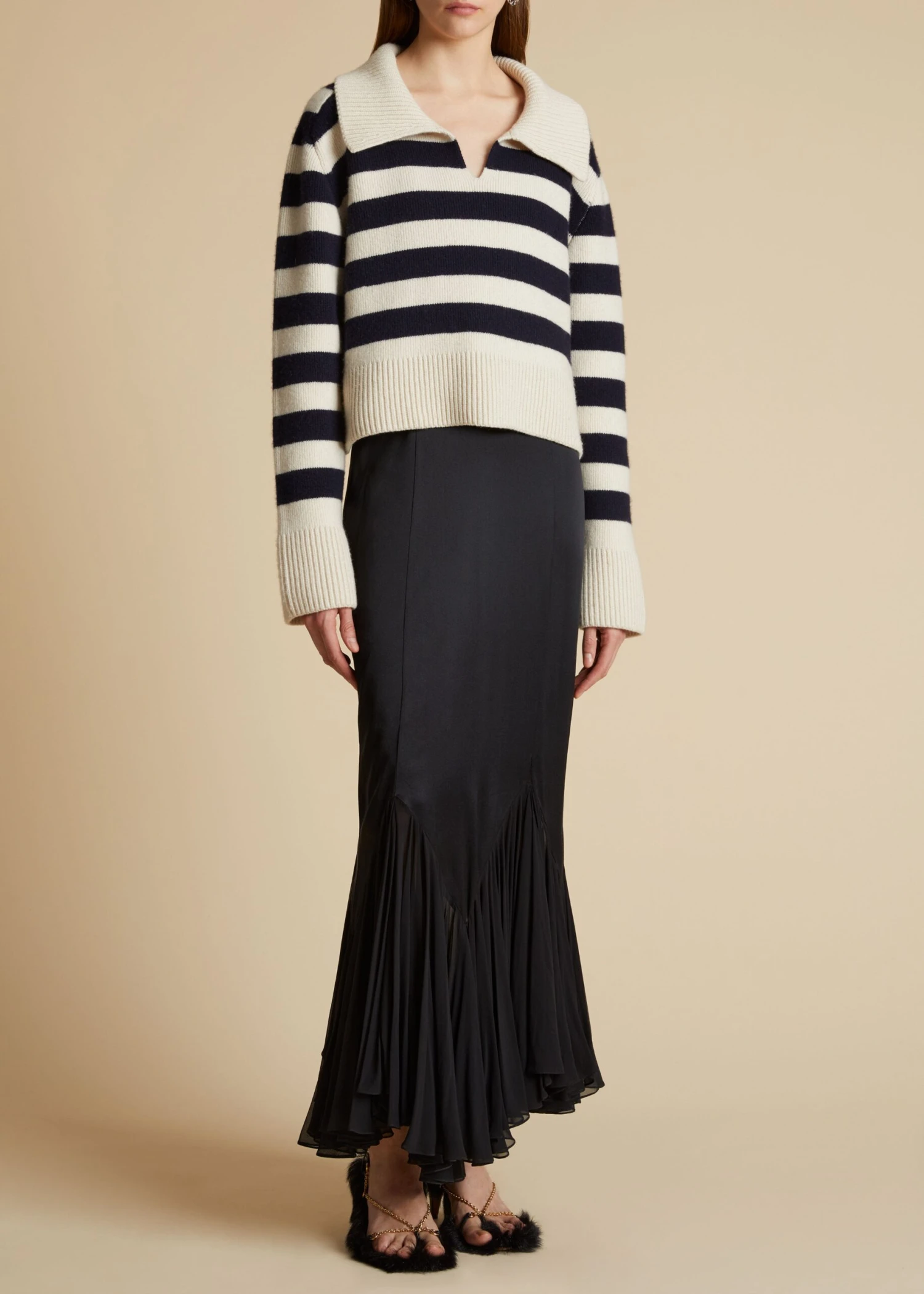 The Franklin Sweater In Magnolia With Navy Stripes 2 The Franklin Sweater In Magnolia With Navy Stripes - Image 2