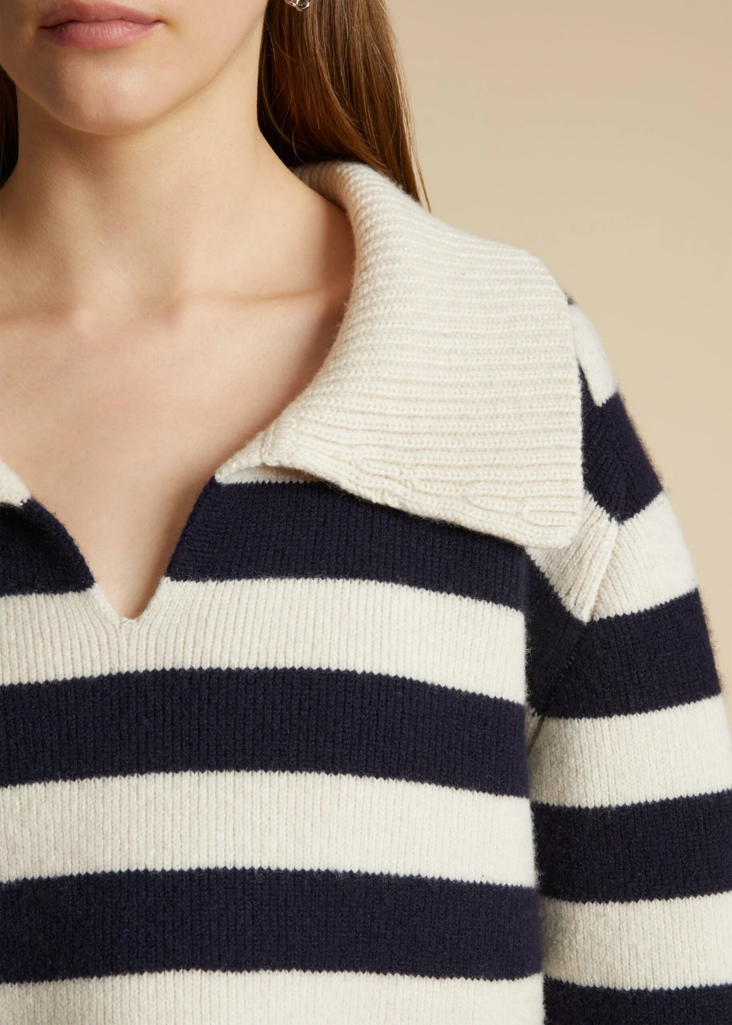 The Franklin Sweater In Magnolia With Navy Stripes 5 The Franklin Sweater In Magnolia With Navy Stripes - Image 5