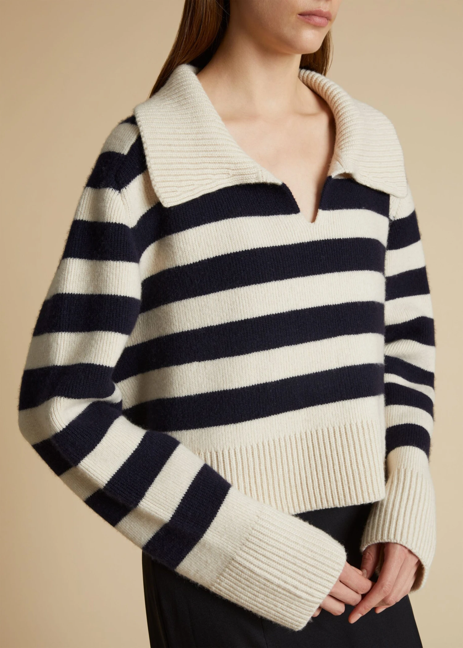 The Franklin Sweater In Magnolia With Navy Stripes 4 The Franklin Sweater In Magnolia With Navy Stripes - Image 4