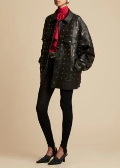 The Grizzo Jacket In Black Leather With Grommets