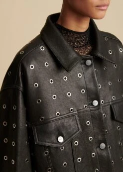 The Grizzo Jacket In Black Leather With Grommets -Fashion Girl Sales Shop GRIZZO GROMMETS 0273