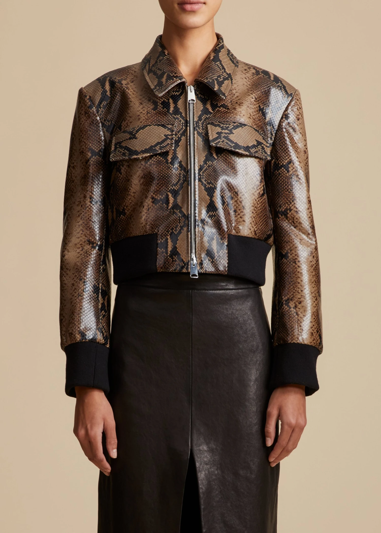 The Hector Jacket In Brown Python-Embossed Leather 2 The Hector Jacket In Brown Python-Embossed Leather - Image 2
