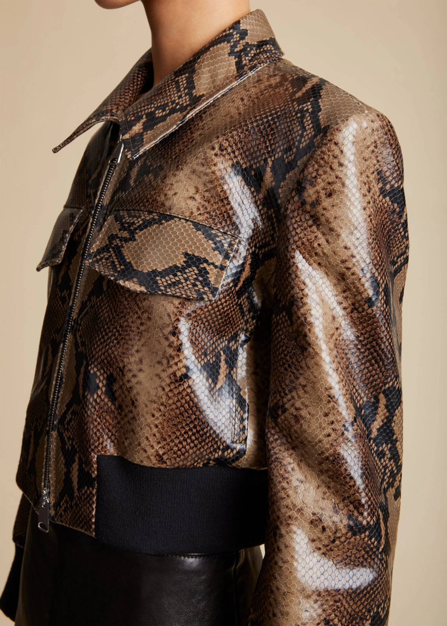 The Hector Jacket In Brown Python-Embossed Leather 4 The Hector Jacket In Brown Python-Embossed Leather - Image 4
