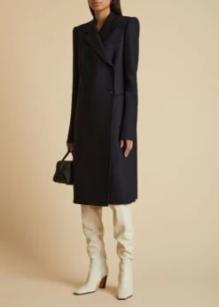 The Kento Coat In Navy And White Stripe