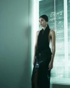 The Pepita Skirt In Black Leather -Fashion Girl Sales Shop KHAITEPF23HANNATVEITE 12