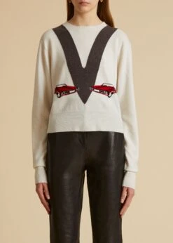 The Mavis Sweater In Ivory With Car Print