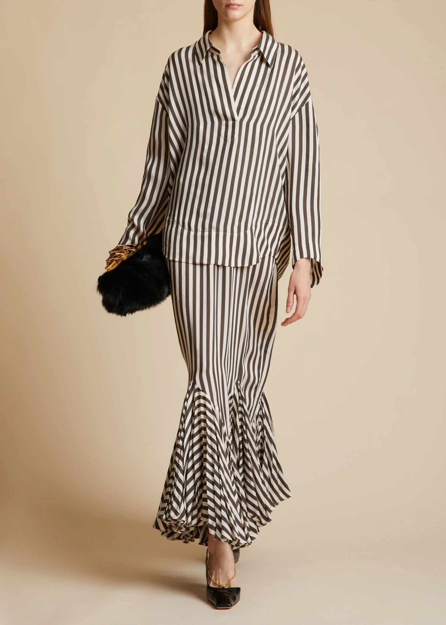 The Melan Top In Ivory And Dark Brown Stripes 1 The Melan Top In Ivory And Dark Brown Stripes