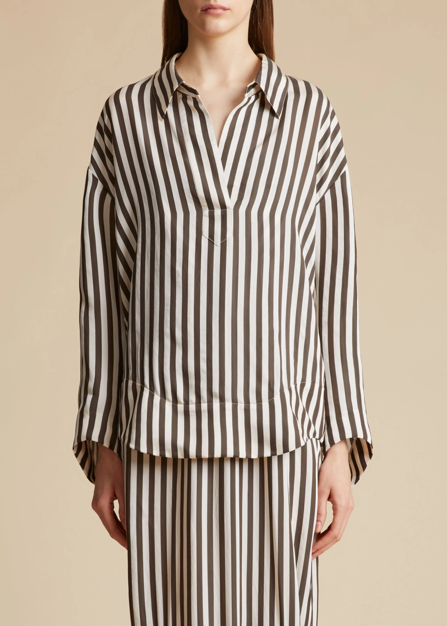 The Melan Top In Ivory And Dark Brown Stripes 2 The Melan Top In Ivory And Dark Brown Stripes - Image 2