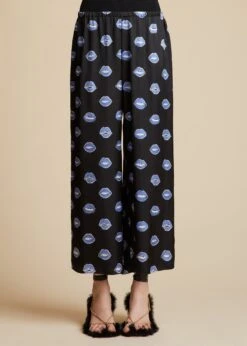 The Mindy Pant In Black With Cornflower Lip Print -Fashion Girl Sales Shop MINDY BLACK CORNFLOWER 0006