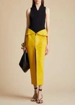 The Pepita Skirt In Lemon Suede
