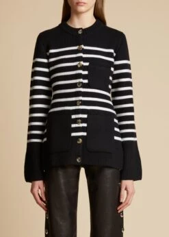 The Suzette Cardigan In Black And White Stripe