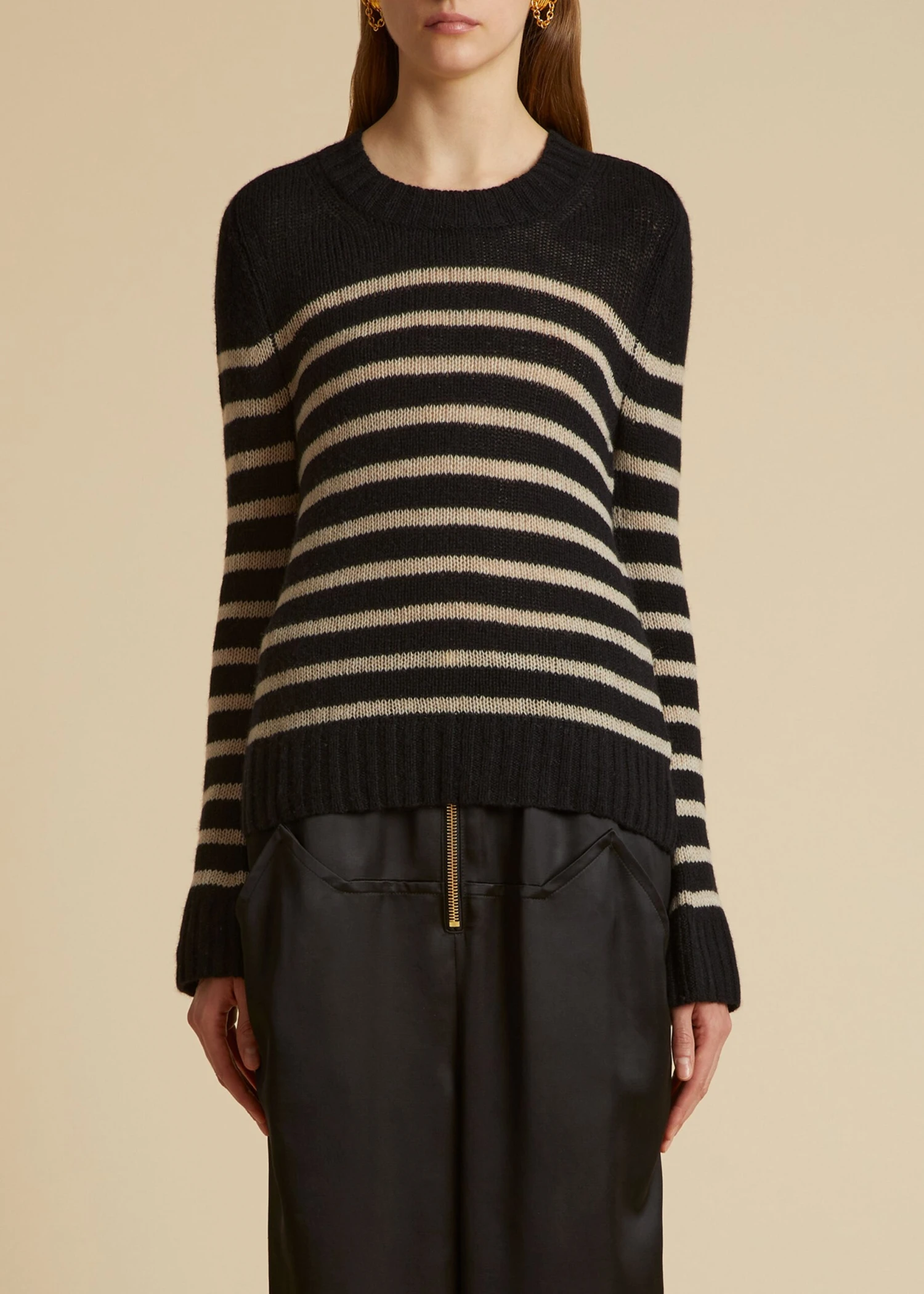 The Tilda Sweater In Black And Powder Stripe 1 The Tilda Sweater In Black And Powder Stripe